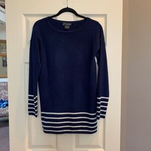Bloomingdales Cashmere Navy Blue/Ivory Long Sweater sz S
